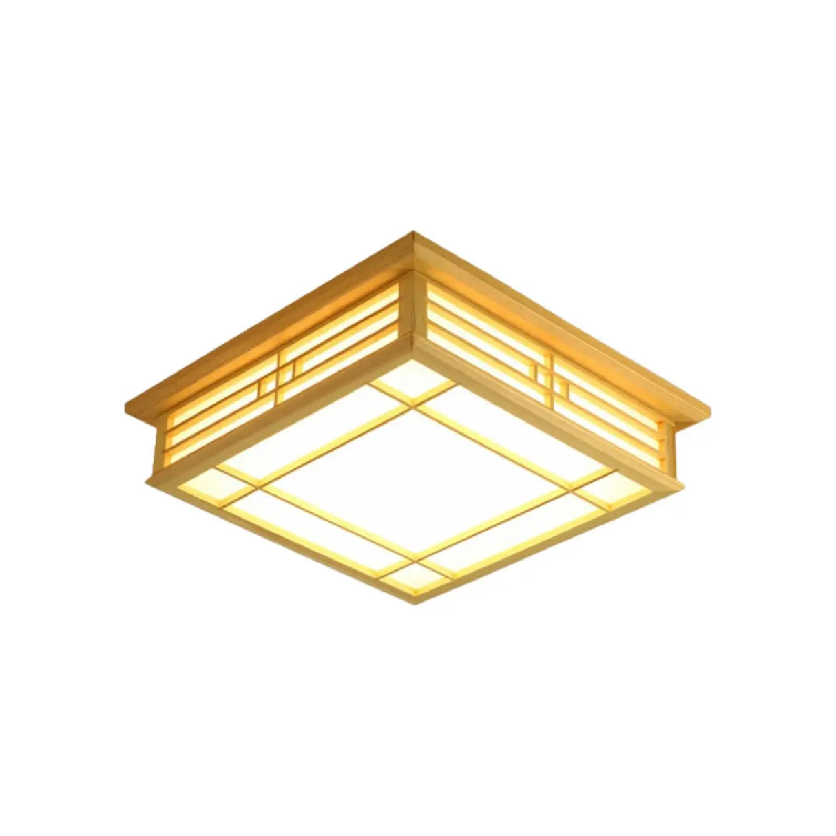 Natural Square Wooden LED Flush Mount Ceiling Light Image - 9