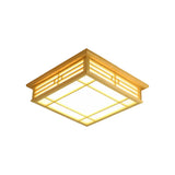 Natural Square Wooden LED Flush Mount Ceiling Light Image - 9