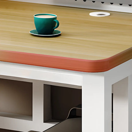 Natural Timber Finish Computer Desk with Shelves Image - 2