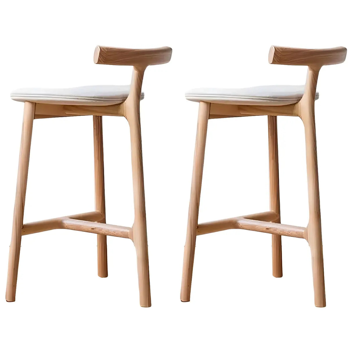 Natural Tripod Ash Wood Fabric Seating Armless Bar Stool Image - 13