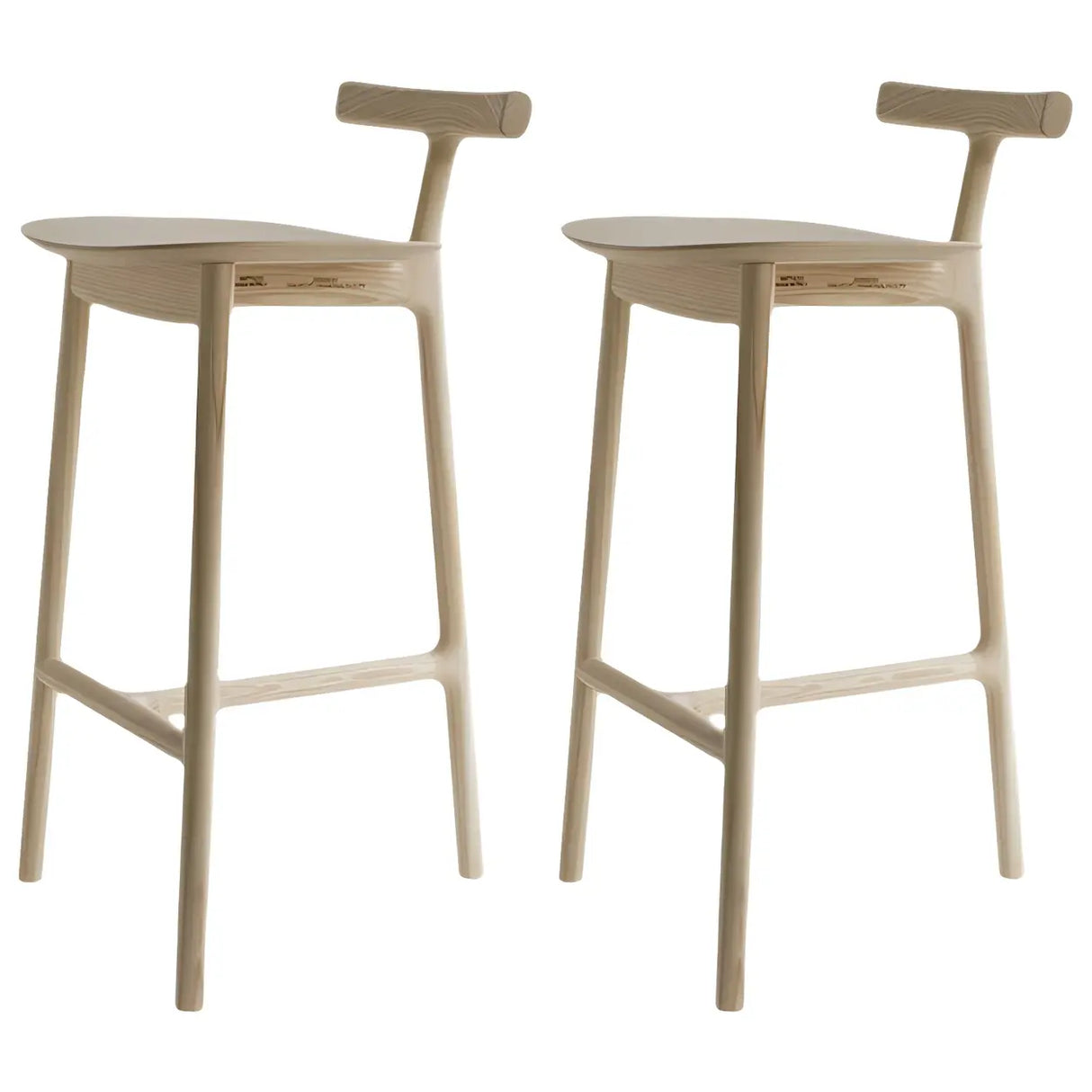 Natural Tripod Ash Wood Fabric Seating Armless Bar Stool Image - 15