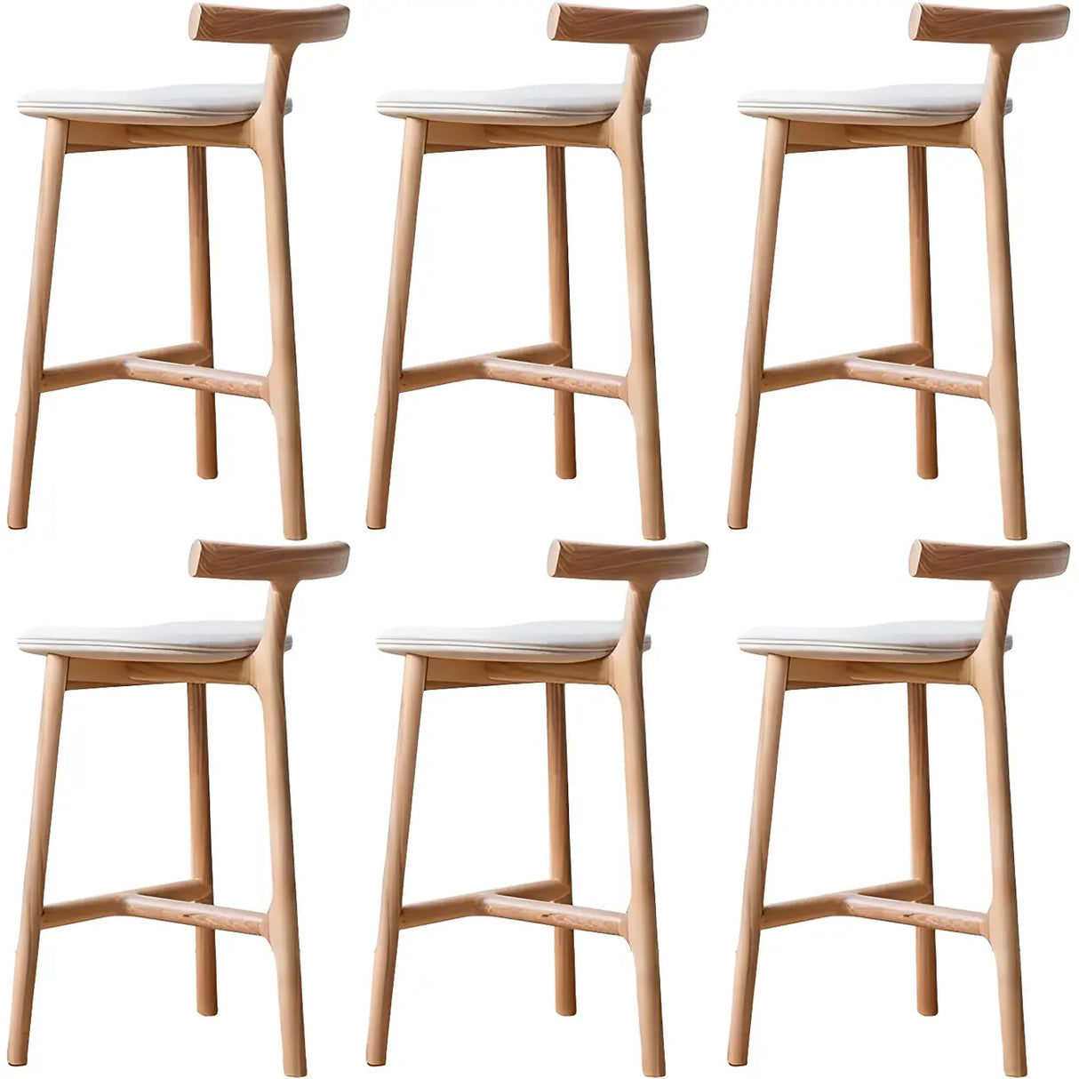 Natural Tripod Ash Wood Fabric Seating Armless Bar Stool Image - 18