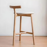 Natural Tripod Ash Wood Fabric Seating Armless Bar Stool Image - 4