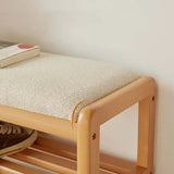 Natural Upholstered Entryway Bench with Shoe Shelf Image - 11