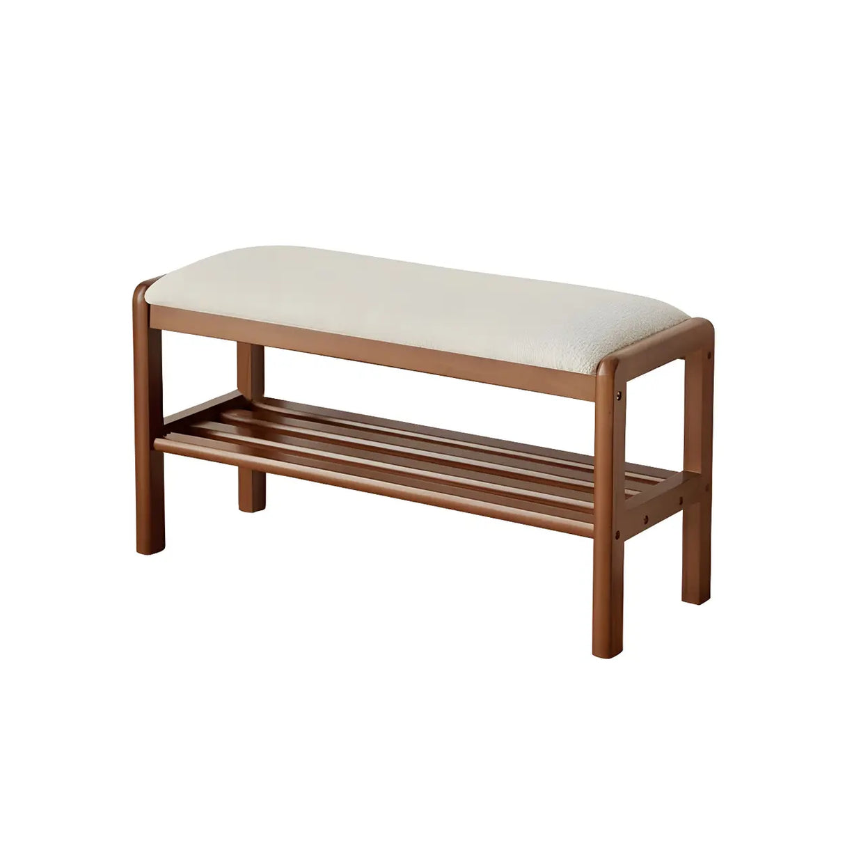 Natural Upholstered Entryway Bench with Shoe Shelf Image - 12
