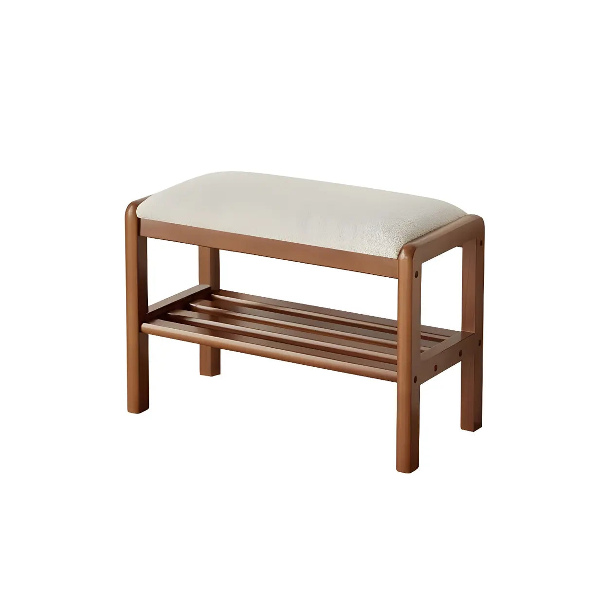 Natural Upholstered Entryway Bench with Shoe Shelf Image - 17