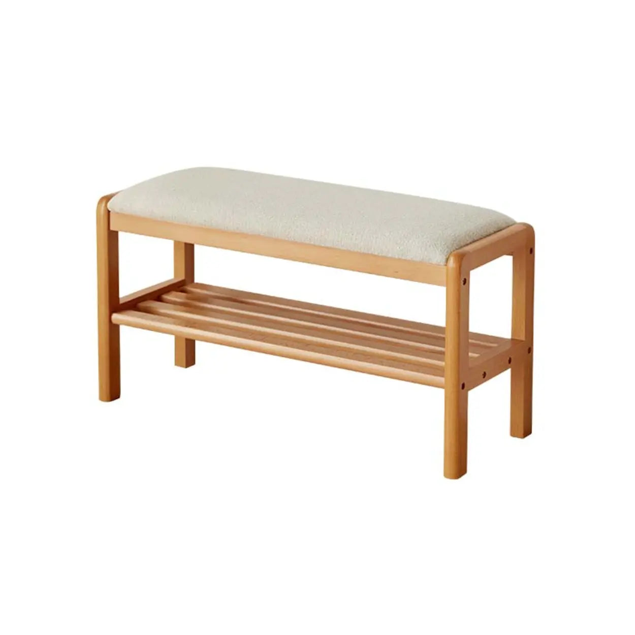 Natural Upholstered Entryway Bench with Shoe Shelf Image - 3