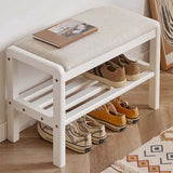 Natural Upholstered Entryway Bench with Shoe Shelf Image - 4