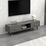 Natural-White Open Storage Drawers Rectangle TV Stand Image - 3
