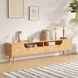 Natural White Wooden Open Storage Drawers TV Stand Image - 3