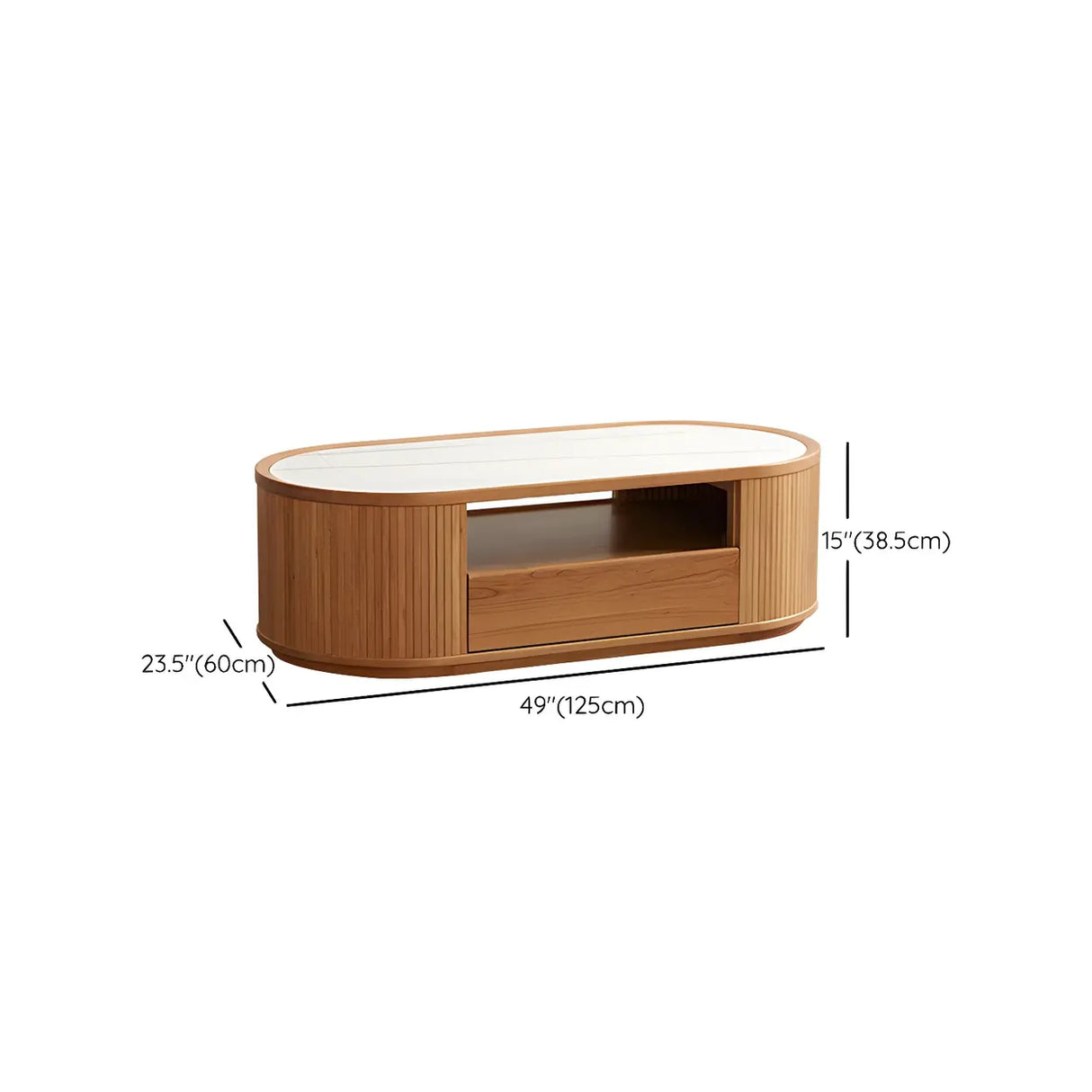 Natural-White Wooden Round Coffee Table with Storage 