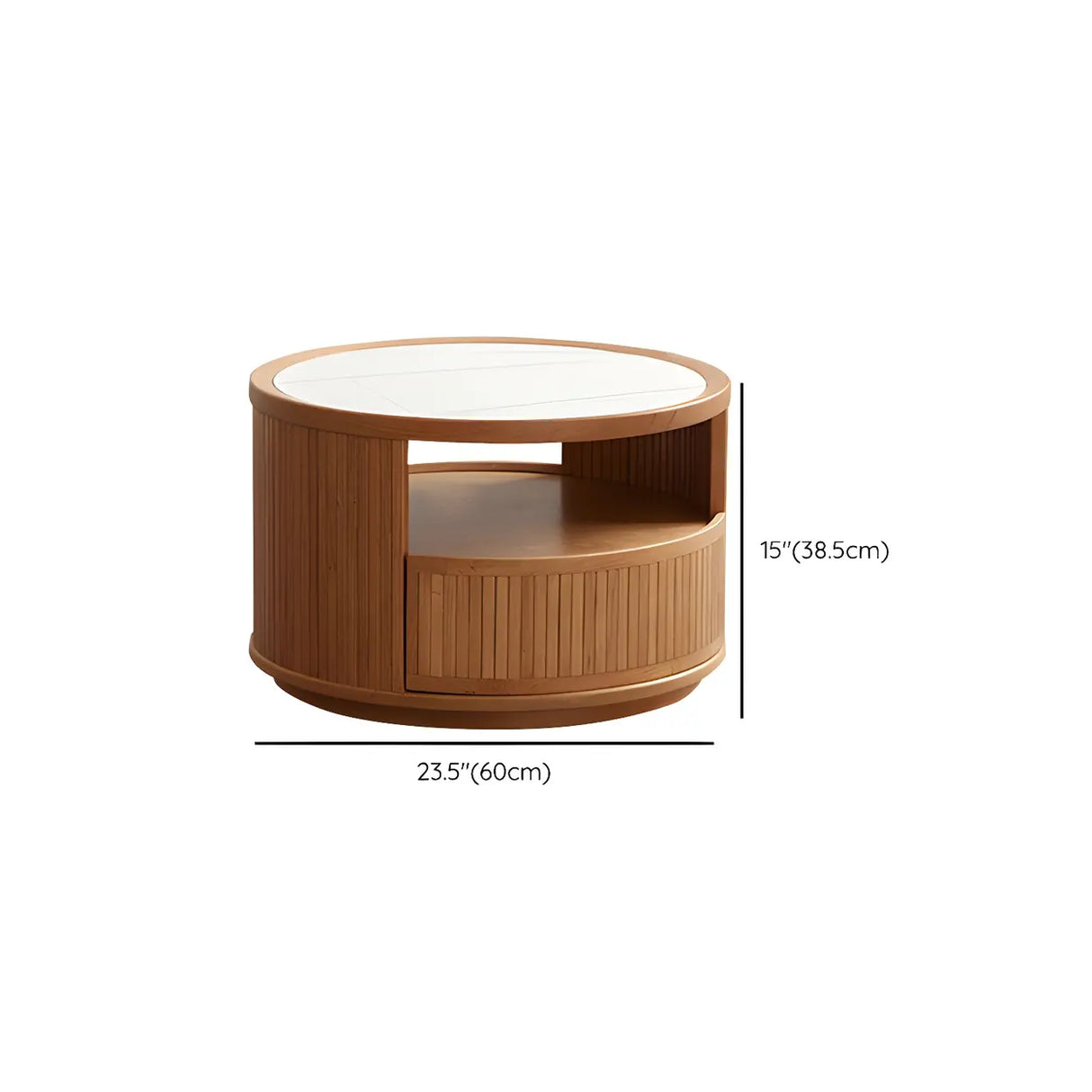 Natural-White Wooden Round Coffee Table with Storage Image - 18