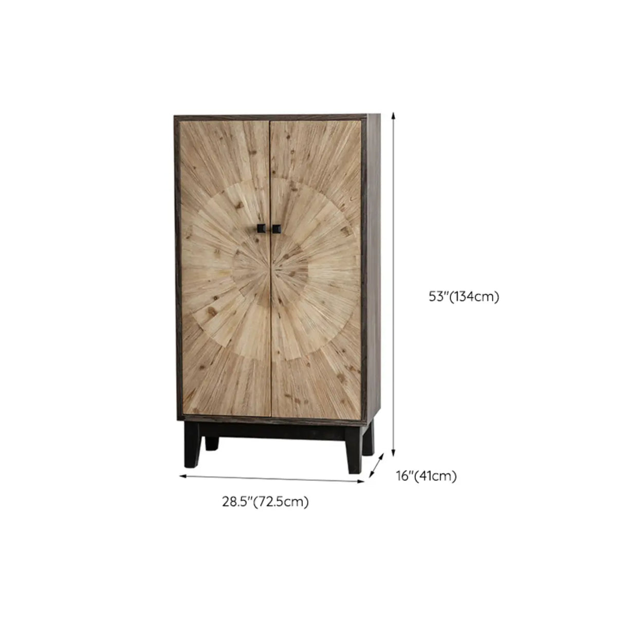 Natural Wood Black Base Horizontal Chest with Drawers 