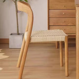 Natural Wood Braided Rope Seat Armless Dining Chair Image - 10