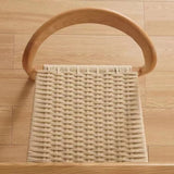 Natural Wood Braided Rope Seat Armless Dining Chair Image - 13