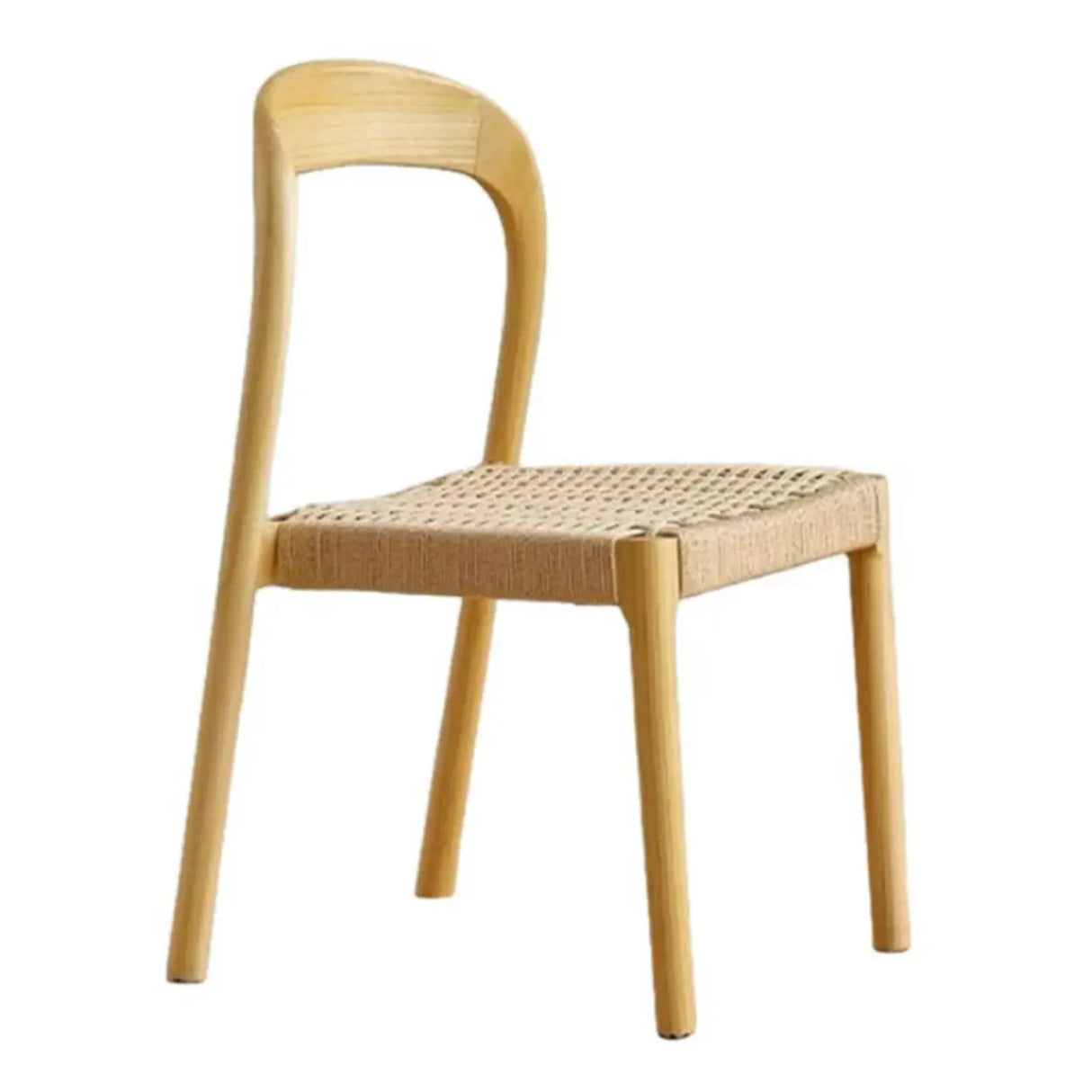 Natural Wood Braided Rope Seat Armless Dining Chair Image - 9