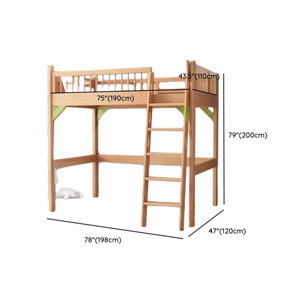 Natural Wood Desk Bunk Bed with Stairs and Guardrail Image - 10