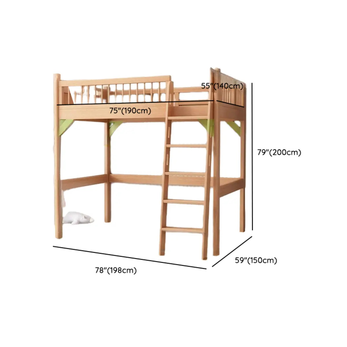 Natural Wood Desk Bunk Bed with Stairs and Guardrail Image - 11