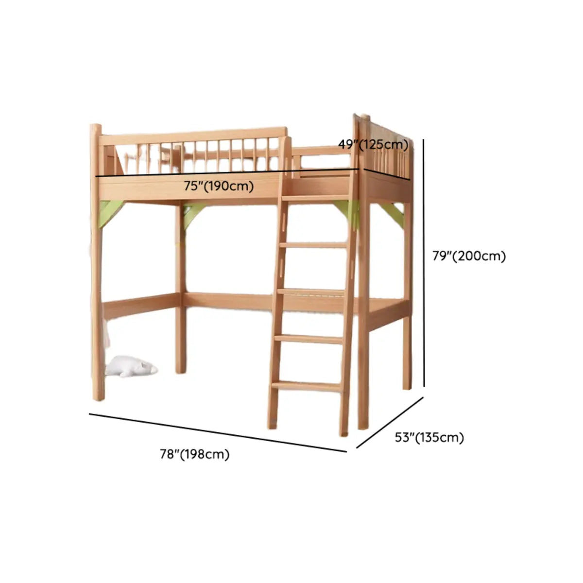 Natural Wood Desk Bunk Bed with Stairs and Guardrail Image - 12