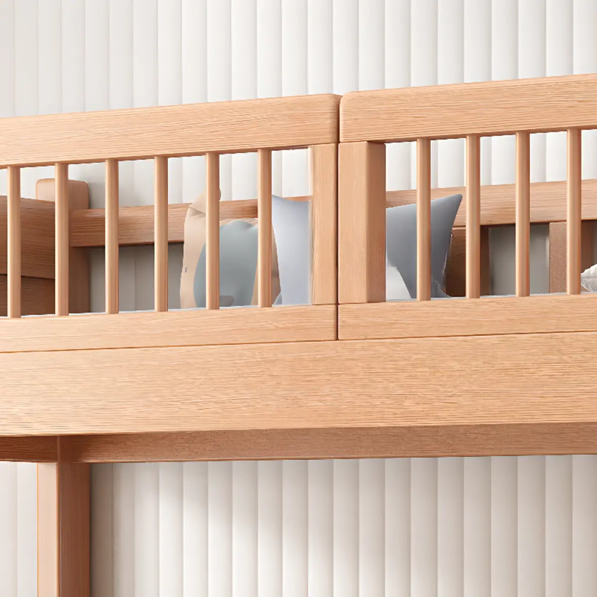 Natural Wood Desk Bunk Bed with Stairs and Guardrail Image - 6