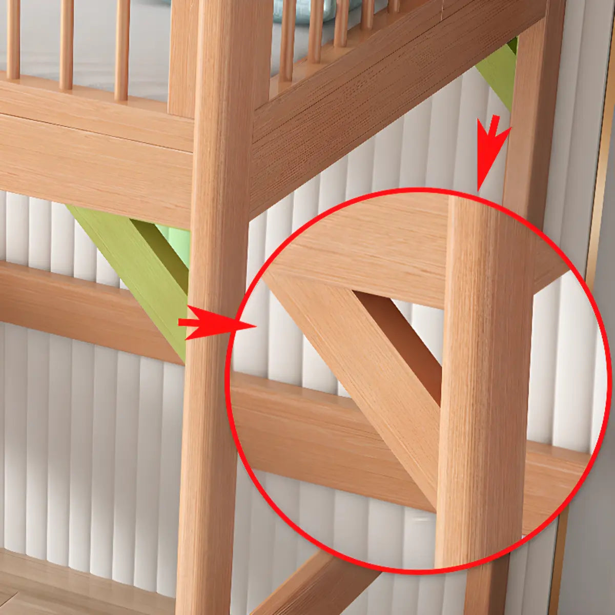 Natural Wood Desk Bunk Bed with Stairs and Guardrail Image - 7