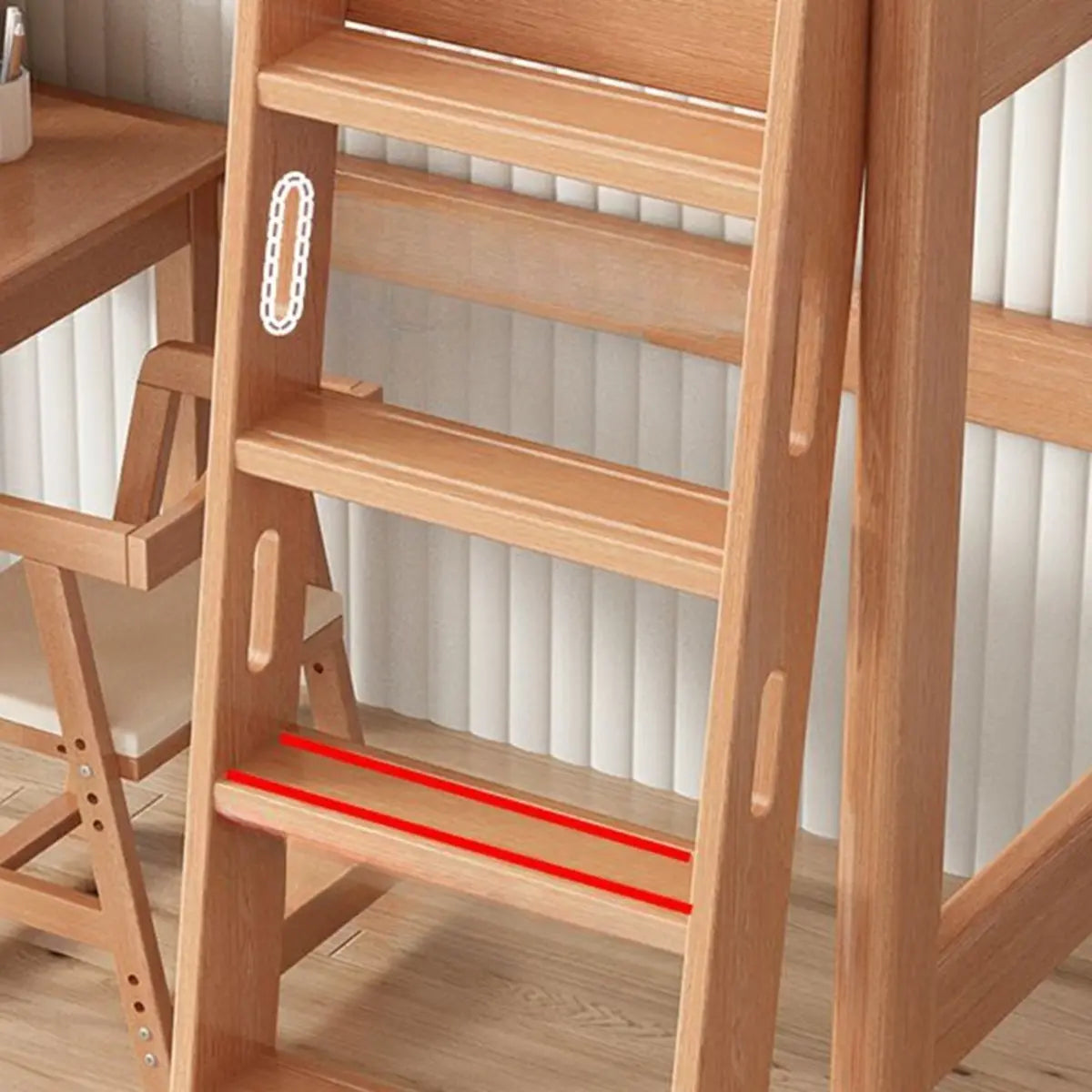 Natural Wood Desk Bunk Bed with Stairs and Guardrail Image - 8