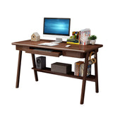 Natural Wood Desk  Drawers Shelving and Keyboard Holder Image - 3