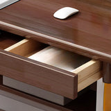 Natural Wood Desk  Drawers Shelving and Keyboard Holder Image - 8