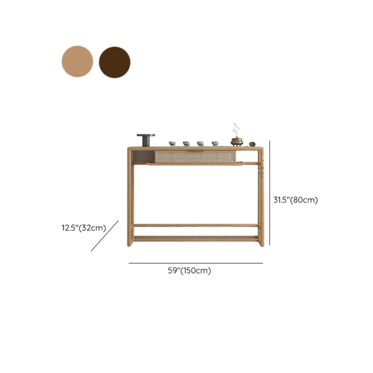 Natural Wood Display Rattan Insert Storage Console Table Image - 10