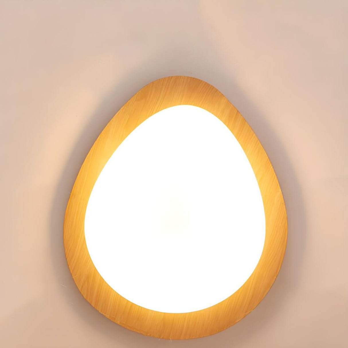 Natural Wood Egg-Shaped LED Flush Mount Ceiling Light Image - 4