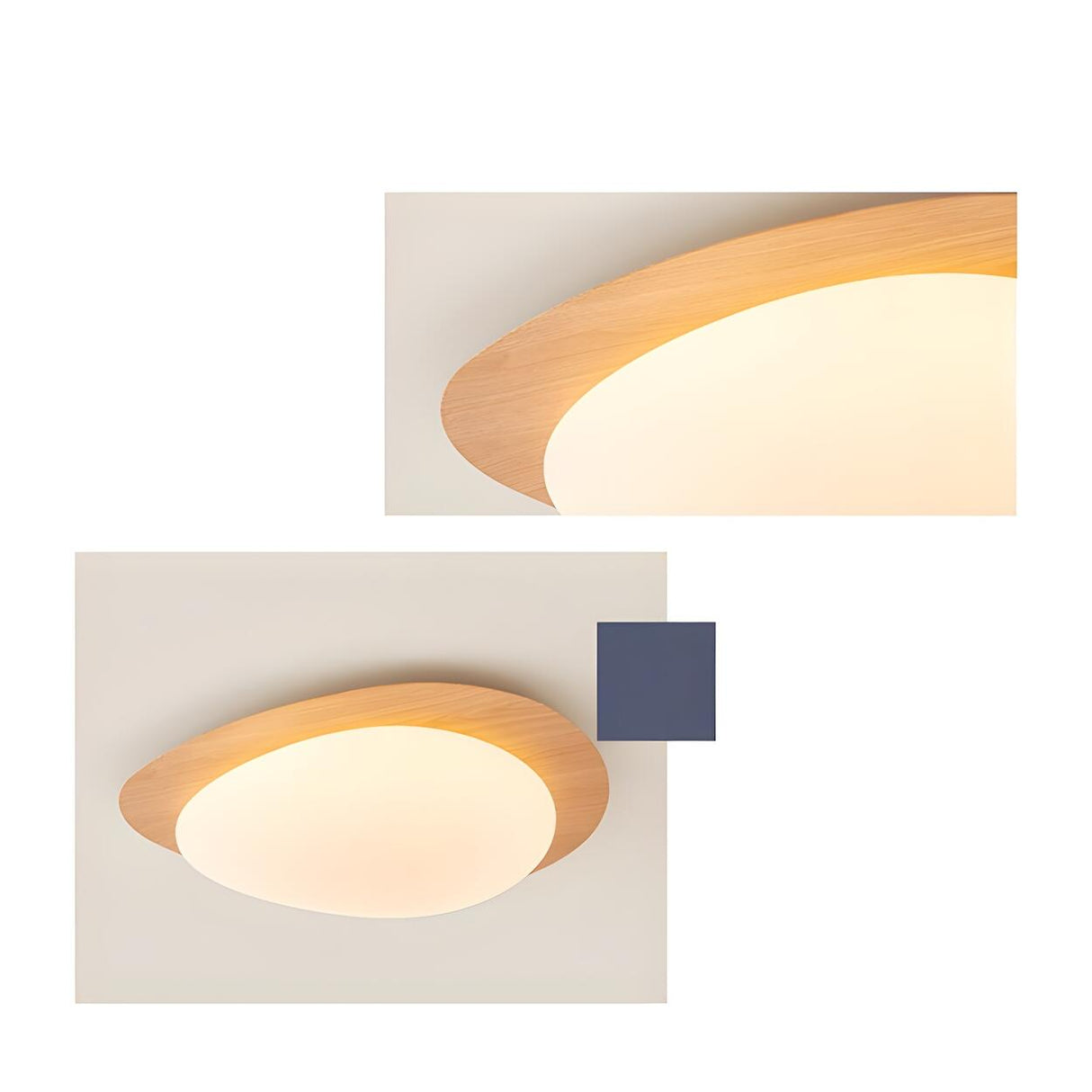 Natural Wood Egg-Shaped LED Flush Mount Ceiling Light Image - 7