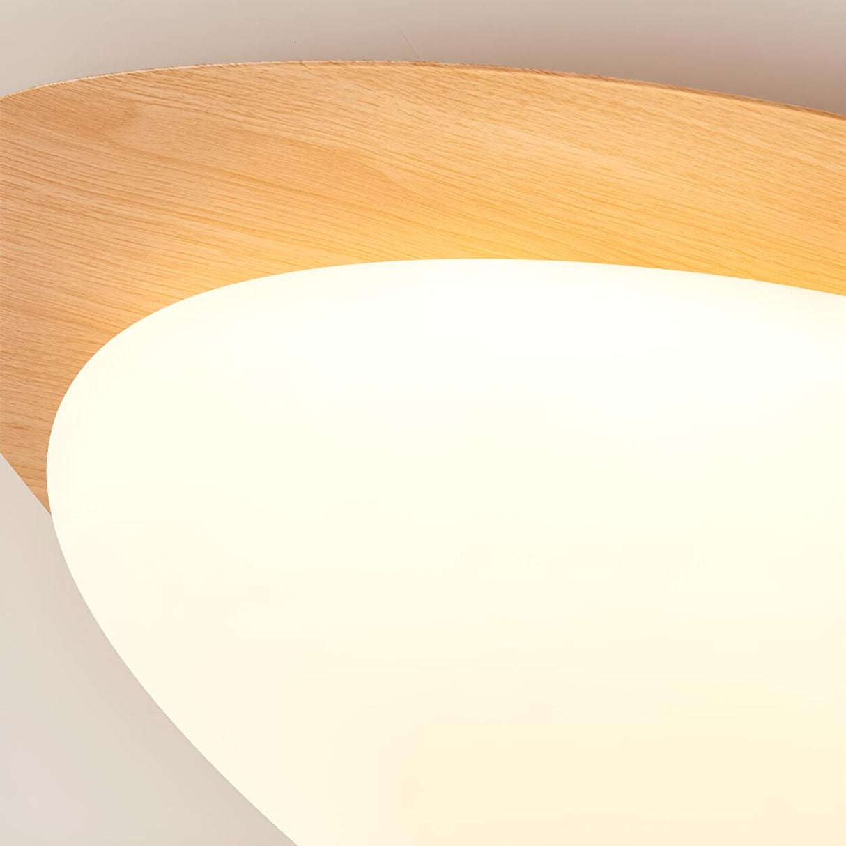 Natural Wood Egg-Shaped LED Flush Mount Ceiling Light Image - 8