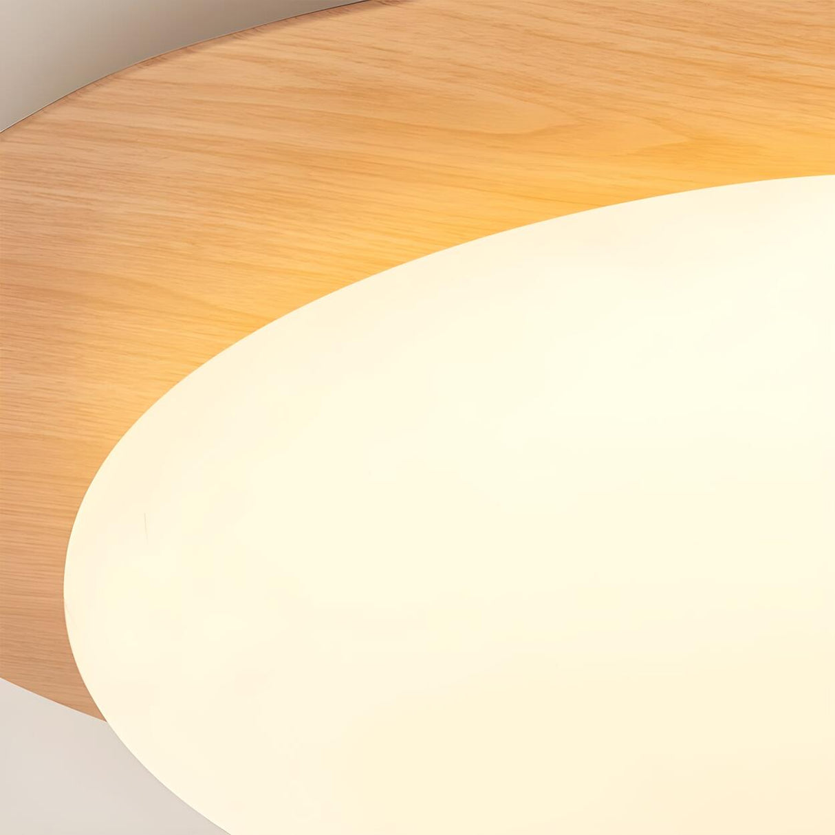 Natural Wood Egg-Shaped LED Flush Mount Ceiling Light Image - 9