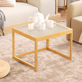 Natural Wood Frame Clear Glass Square Coffee Table Image - 3