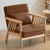 Natural Wood Frame Cotton Linen Fixed Back Arm Chair Image - 3
