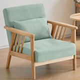 Natural Wood Frame Cotton Linen Fixed Back Arm Chair Image - 14