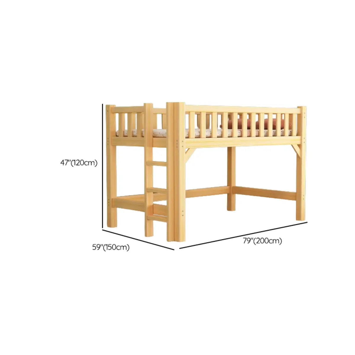 Natural Wood Guardrail Kid's Bunk Bed Set with Stairs Image - 12