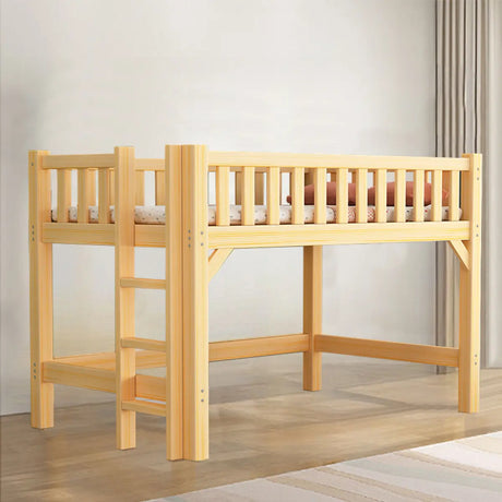 Natural Wood Guardrail Kid's Bunk Bed Set with Stairs Image - 2