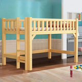 Natural Wood Guardrail Kid's Bunk Bed Set with Stairs Image - 3