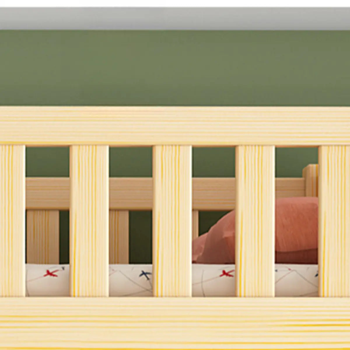 Natural Wood Guardrail Kid's Bunk Bed Set with Stairs Image - 4