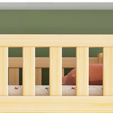 Natural Wood Guardrail Kid's Bunk Bed Set with Stairs Image - 4