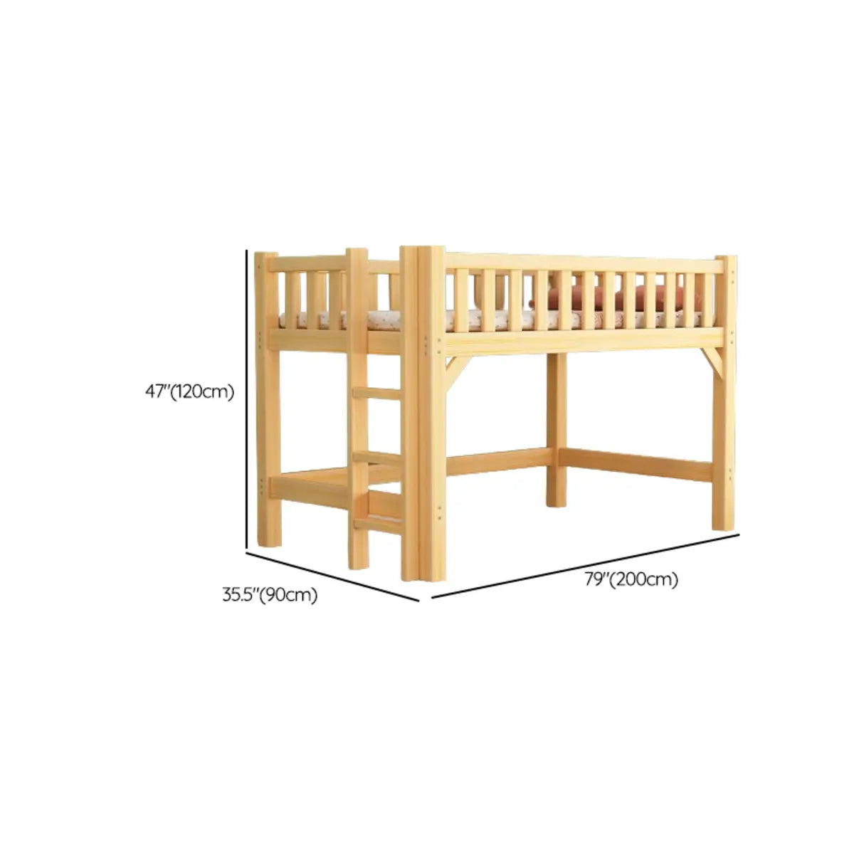 Natural Wood Guardrail Kid's Bunk Bed Set with Stairs 