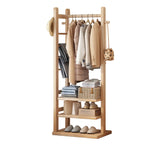 Natural Wood Hooks Hall Coat Rack with Storage Shelf Image - 11