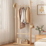 Natural Wood Hooks Hall Coat Rack with Storage Shelf Image - 12