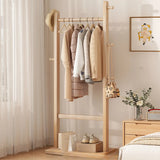 Natural Wood Hooks Hall Coat Rack with Storage Shelf Image - 12