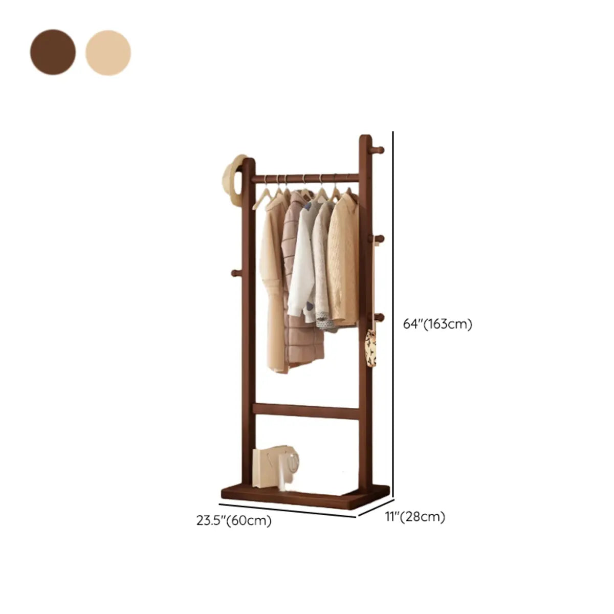 Natural Wood Hooks Hall Coat Rack with Storage Shelf 