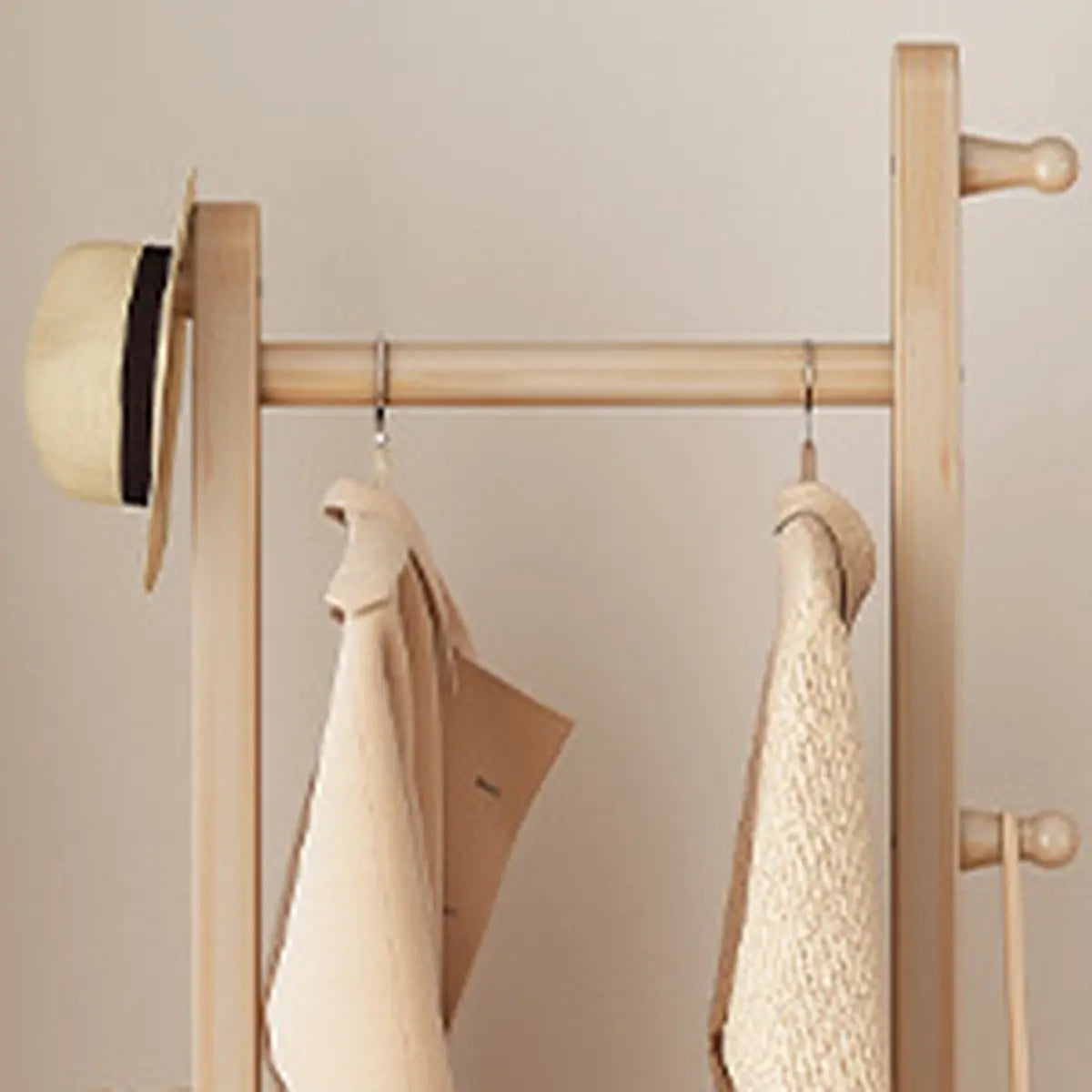 Natural Wood Hooks Hall Coat Rack with Storage Shelf Image - 9