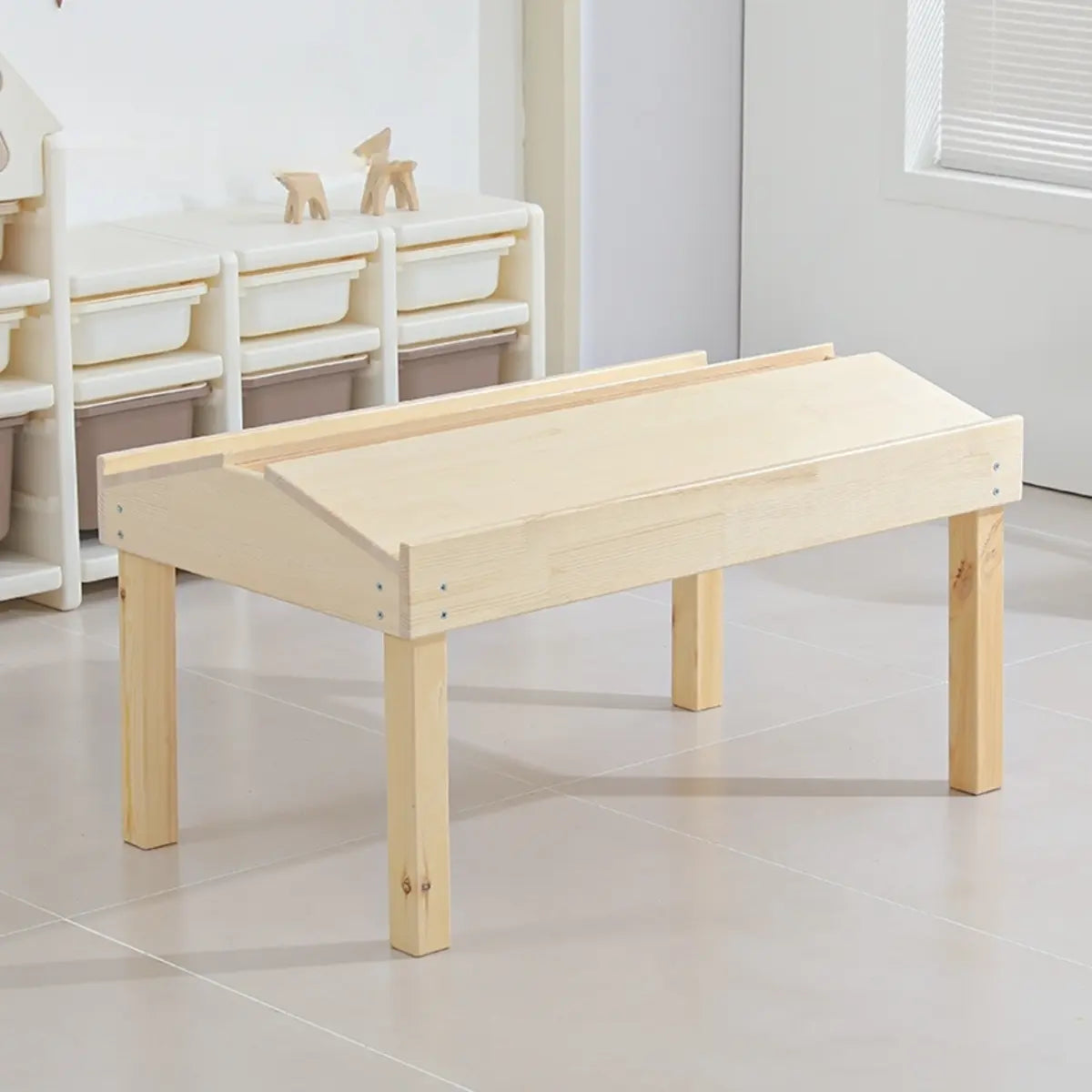 Natural Wood Kids Learning Table Chair Set with Storage Image - 4