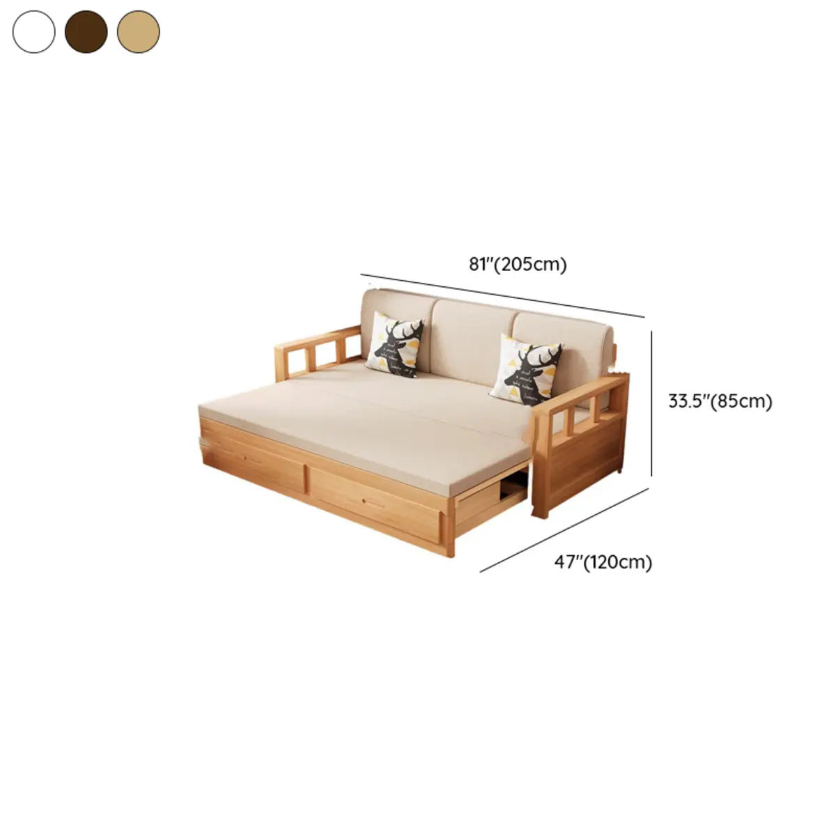 Natural Wood King Detachable Mattress Storage Futon Sofa 