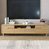 Natural Wood Open Storage Drawers Rectangular TV Stand Image - 1